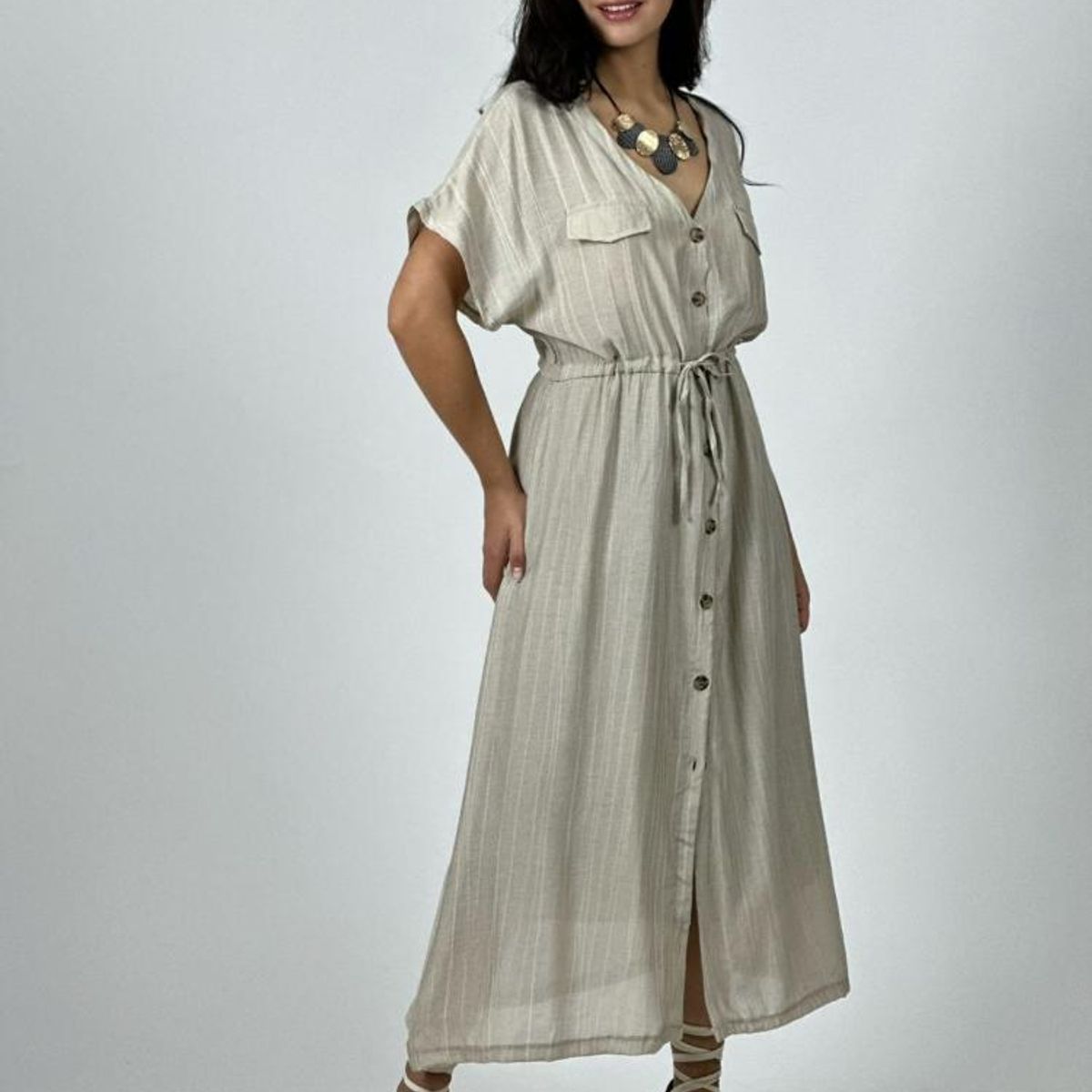 ENIGMATICA BOUTIQUE - Vestido Abotonado Ajustado en la Cintura