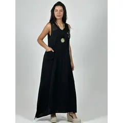 ENIGMATICA BOUTIQUE - Vestido Crepé Hombros Tejidos y Flor