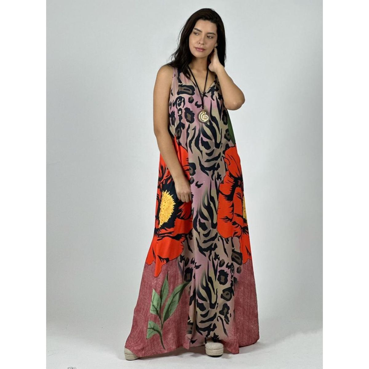 ENIGMATICA BOUTIQUE - Vestido Crepé Animal Print con Flor