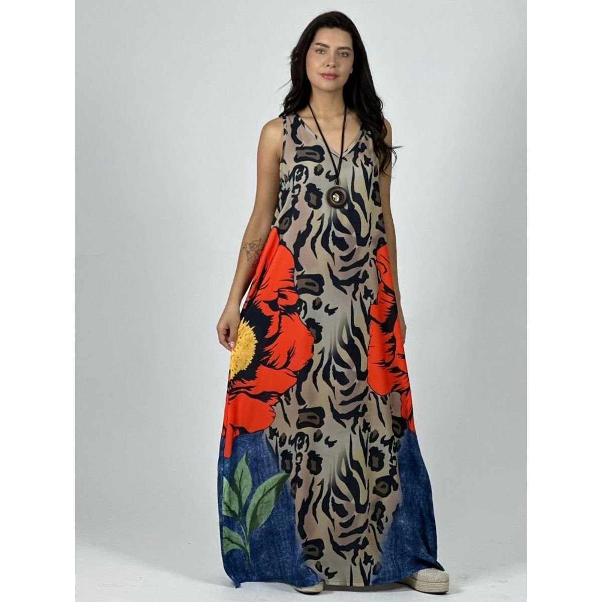 ENIGMATICA BOUTIQUE - Vestido Crepé Animal Print con Flor