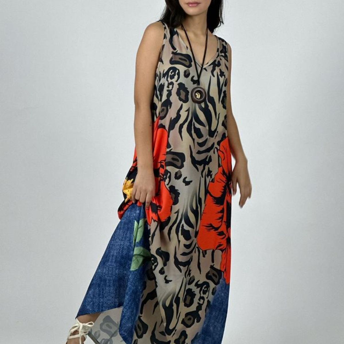 ENIGMATICA BOUTIQUE - Vestido Crepé Animal Print con Flor