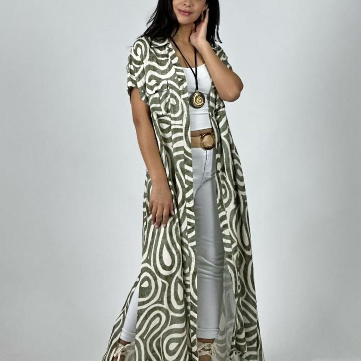 ENIGMATICA BOUTIQUE - Vestido Viscosa Abotonado Estampado Ondas