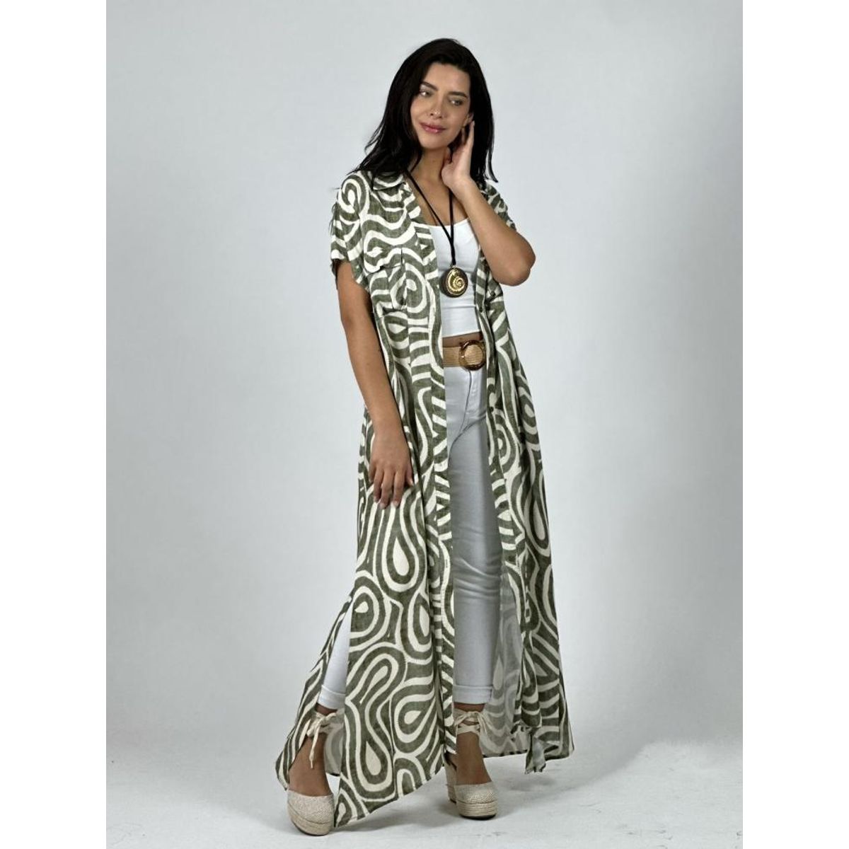 ENIGMATICA BOUTIQUE - Vestido Viscosa Abotonado Estampado Ondas