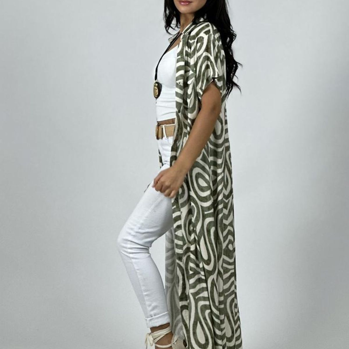 ENIGMATICA BOUTIQUE - Vestido Viscosa Abotonado Estampado Ondas