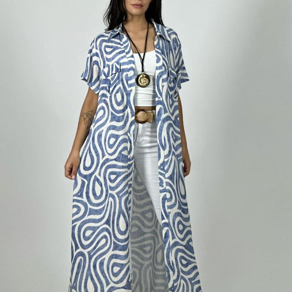 ENIGMATICA BOUTIQUE - Vestido Viscosa Abotonado Estampado Ondas