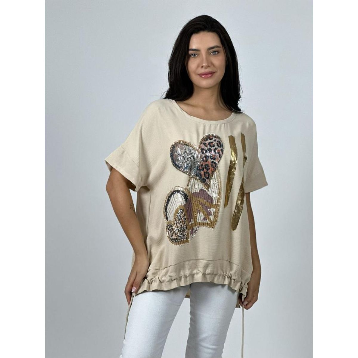 ENIGMATICA BOUTIQUE - Polera Crepé 3 Corazones Print