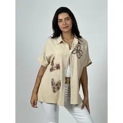 ENIGMATICA BOUTIQUE - Blusa Crepé Love Print Chic con Brillos