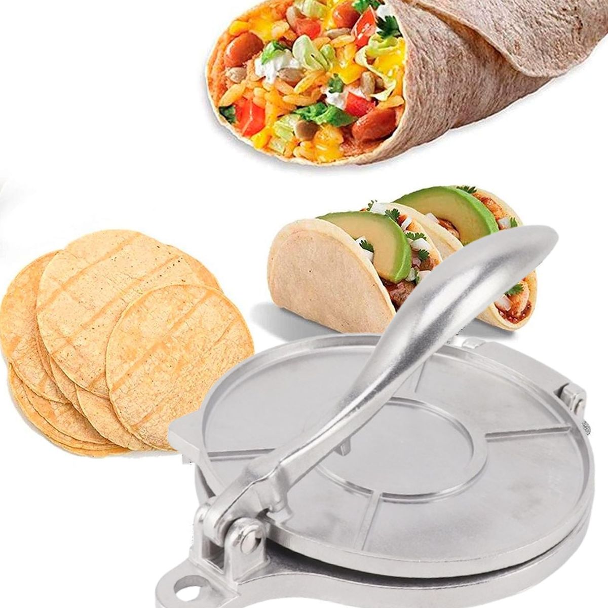 KUANGYE - Prensa Aplastador Masa Tortillas Sopaipillas Para Empanadas 8 Pulg 20cm Con Mango Plegable