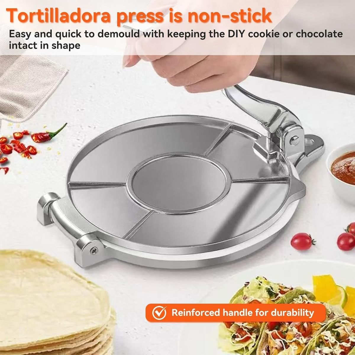 KUANGYE - Prensa Aplastador Masa Tortillas Sopaipillas Para Empanadas 8 Pulg 20cm Con Mango Plegable