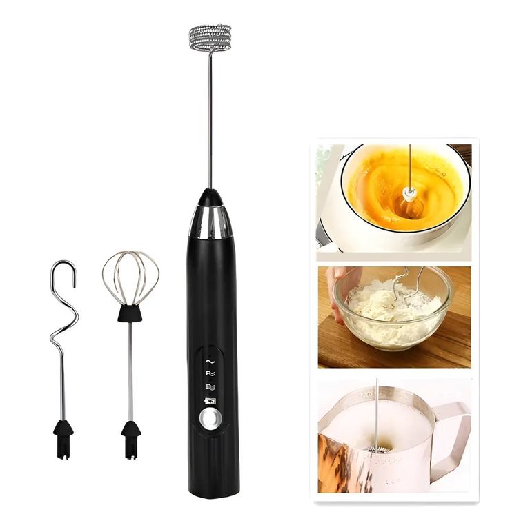 Batidora Eléctrica Espumadora Portátil 3 Cabezas Intercambiables Recargable
