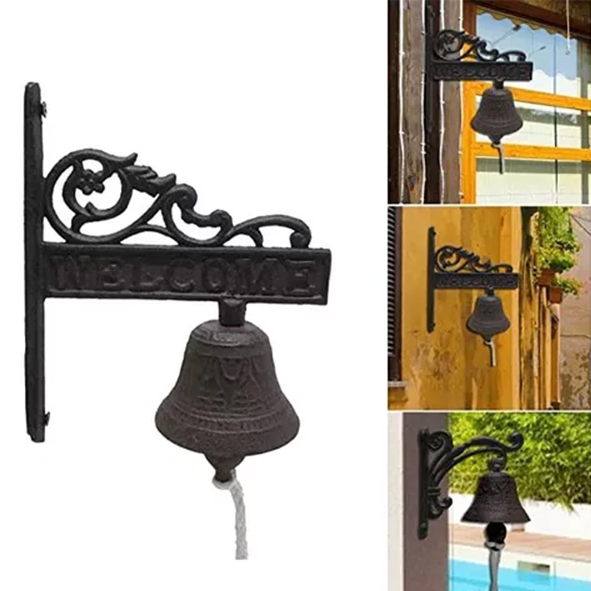 ATURE - Campana De Fierro Para Puerta Entrada Bienvenida Welcome