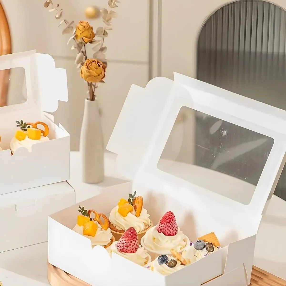 KUANGYE - Pack 25 Cajas Para Alfajores 19x14x3cm Con Visor/ventana Blanco