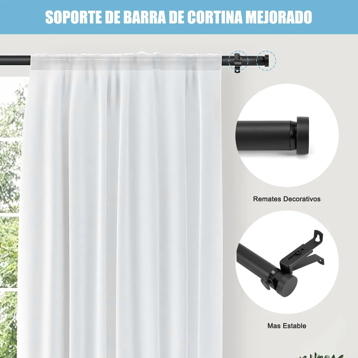 Set de barras para cortina de metal 2m, marca YOMYM - Foto 2