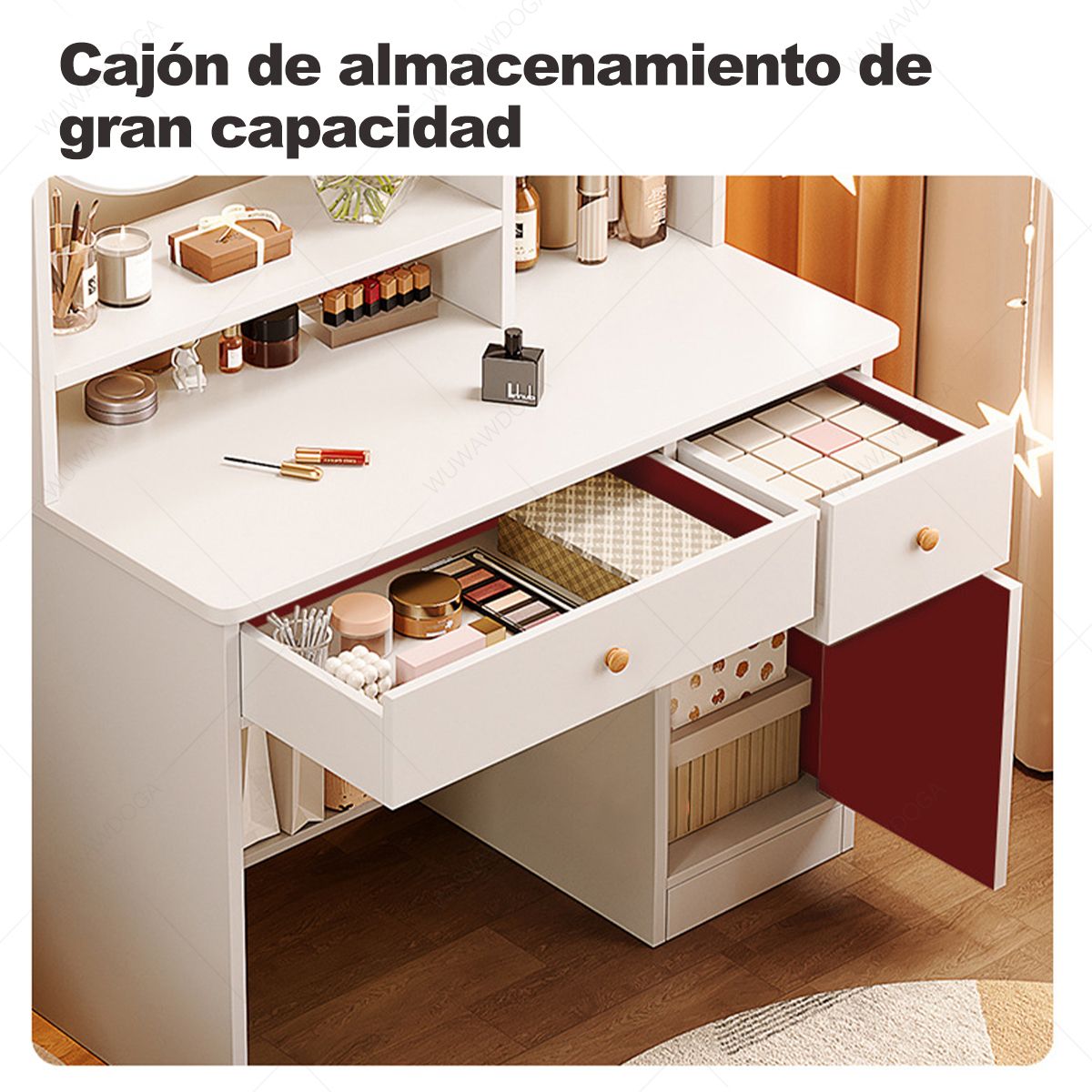 GENERICO - Tocador Madera Con Espejo Luz Melamina Blanco 80x34x125cm