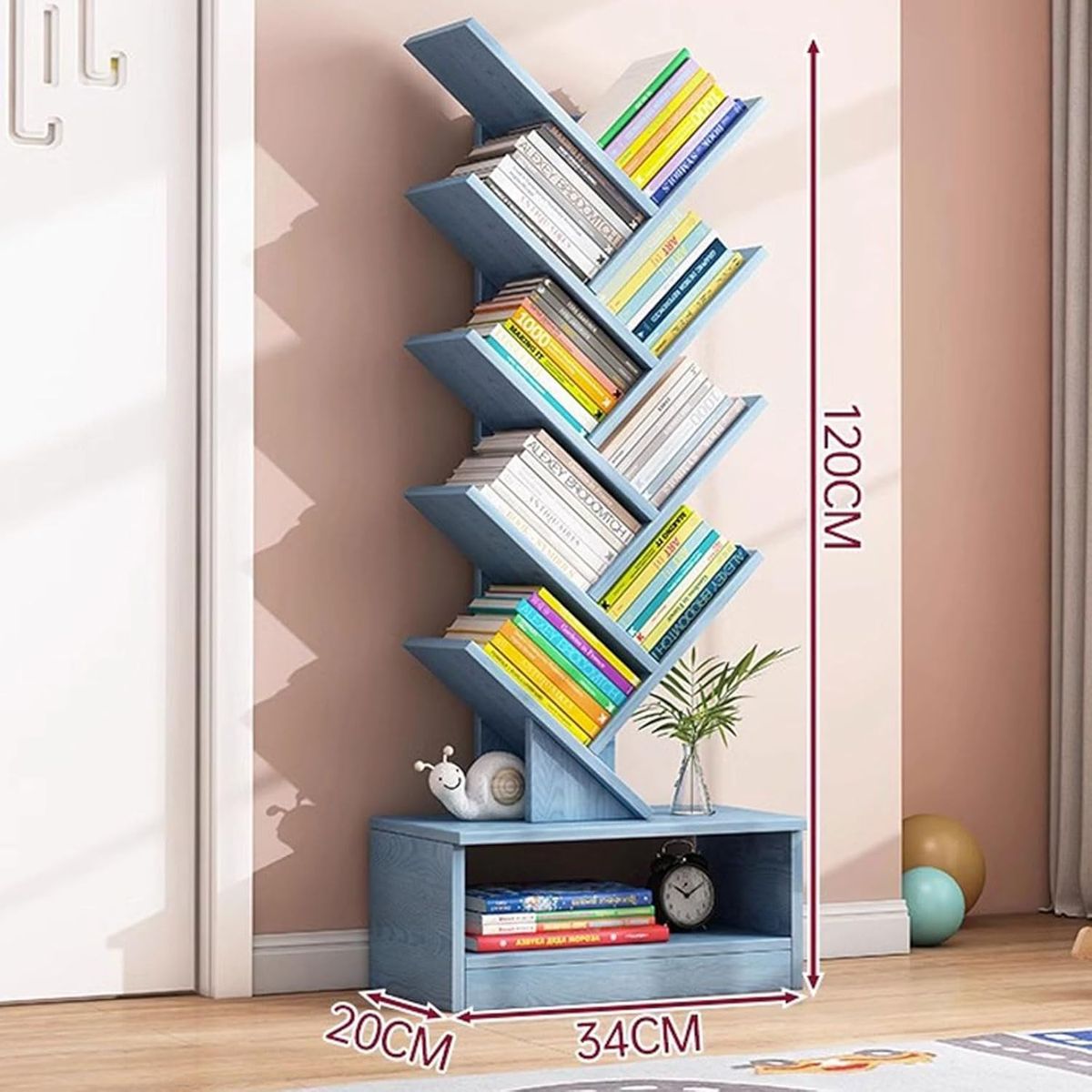 YOMYM - Estantería de Madera Maciza Con Forma de Arbol Estilo Moderno Azul