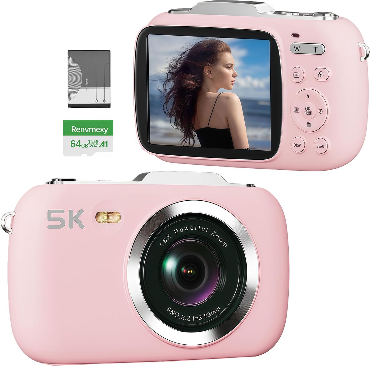 RENVMEXY - Cámara Digital 5K 64MP Renvmexy G7 Rosa 64GB