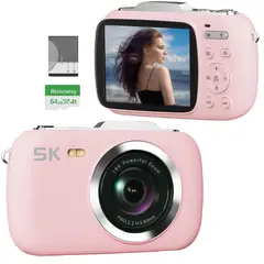 RENVMEXY - Cámara Digital 5K 64MP G7 Rosa 64GB