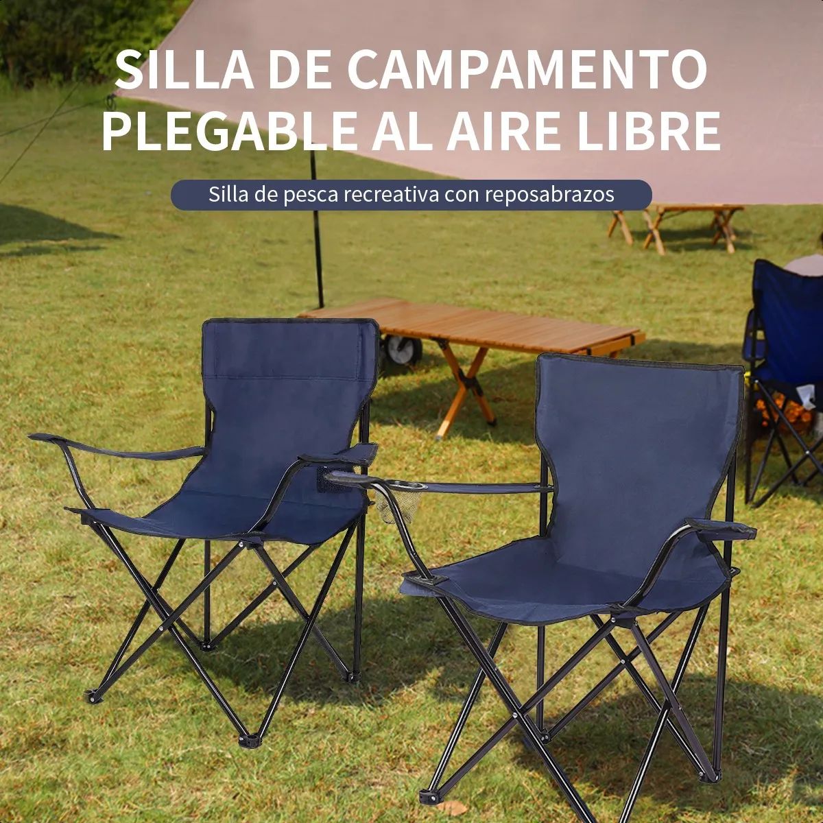 SUPERCENTER - Silla Plegable De Playa Camping Con Bolso De Porta Vasosazul