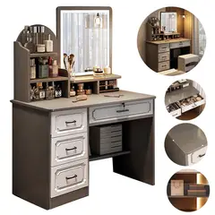 WUWAWDOGA - Tocador Moderno Melamina Con Espejo Luz y 4 Cajones 80*24*132cm Gris oscuro