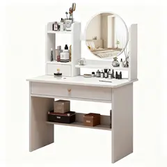 GENERICO - Tocador Moderno Blanco Con Espejo Y Cajones 60X40X120cm