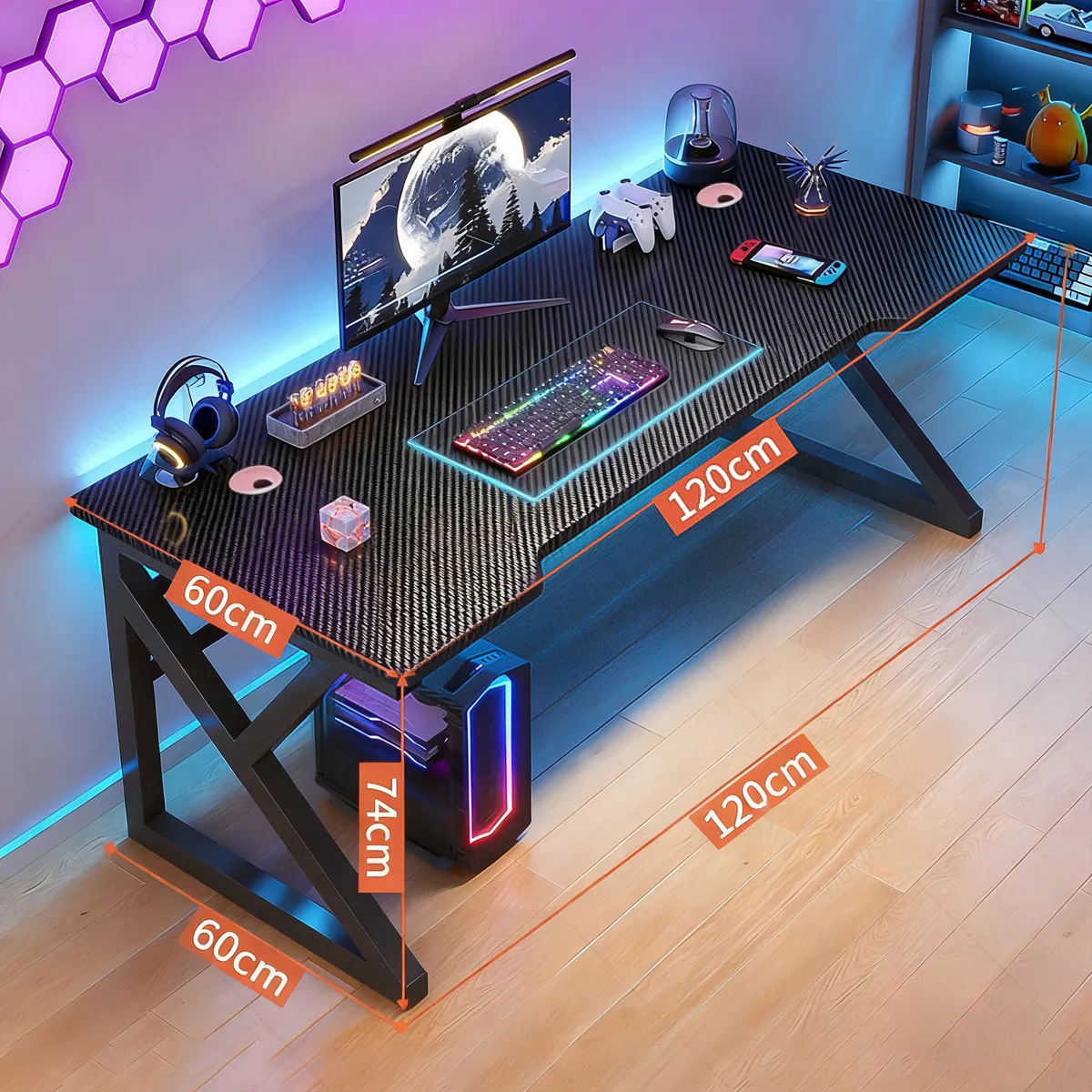 WUWAWDOGA - Escritorio Gamer Profesional K Mesa Negro 120x74x60 Cm Rgb