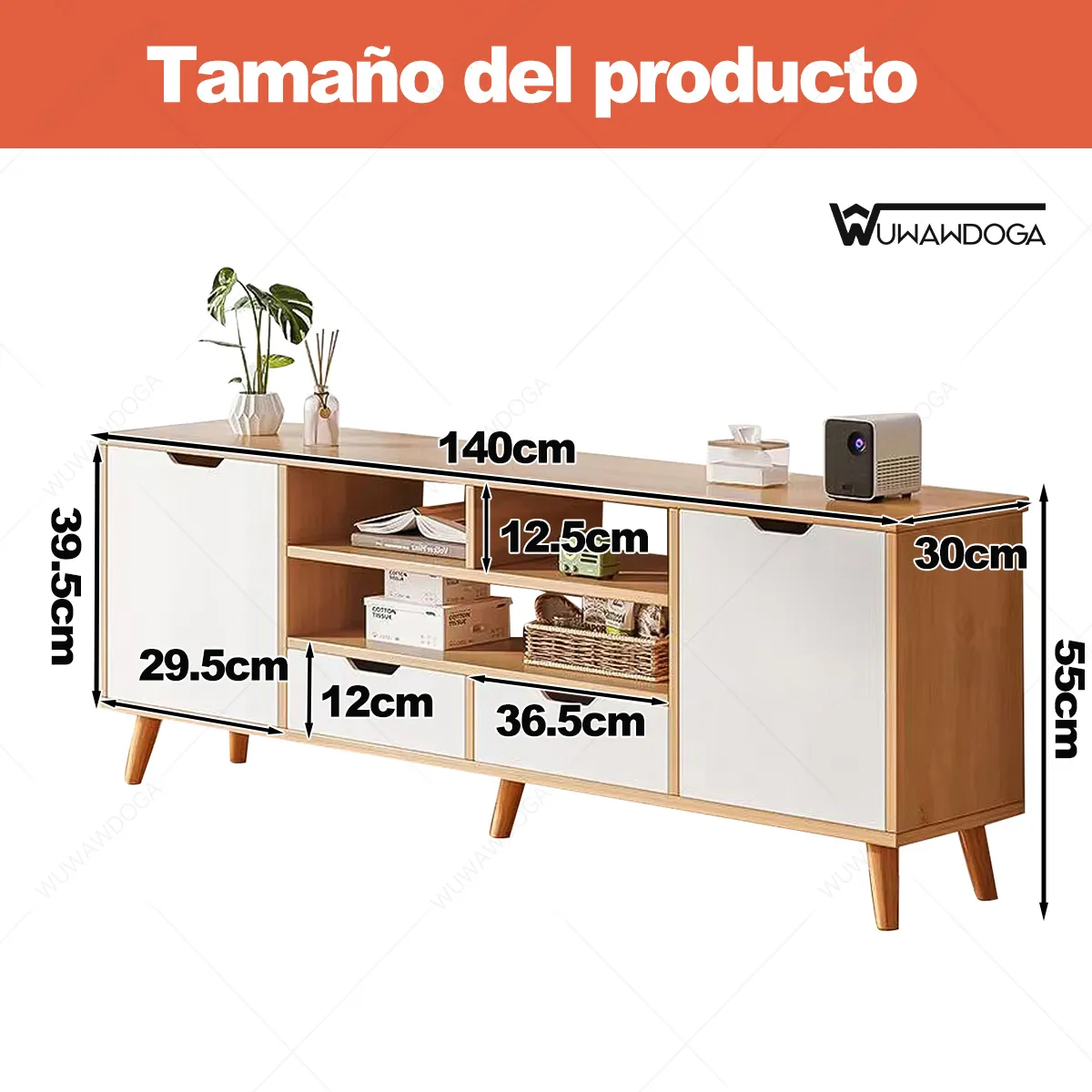 WUWAWDOGA - Mueble Para Rack Tv Moderno 2 Puertas 2 Cajónes 140*30*55cm