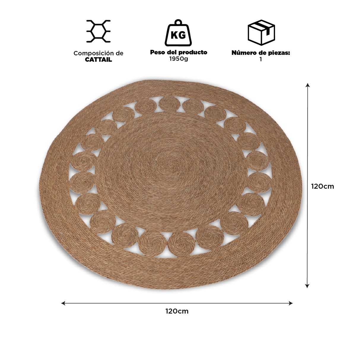 Alfombra Decorativa Redonda Yute Diseño 120cm, marca INSPIRACCI - Foto 2