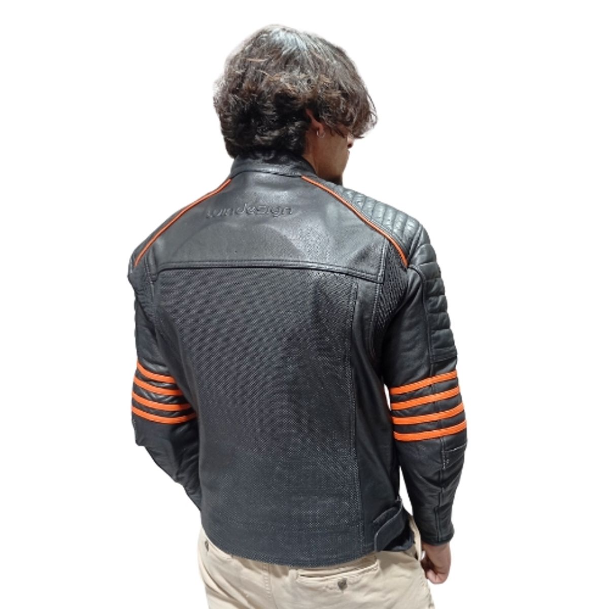 WINDESIGN - Chaqueta Moto Cuero genuino con protecciones