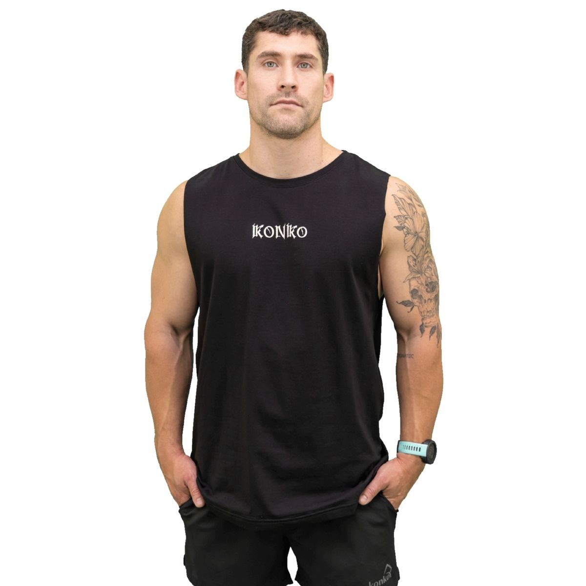 KONKO ACTIVE - Sudadera Tank Beast Negra Konko Sin Manga Musculosa Algodon