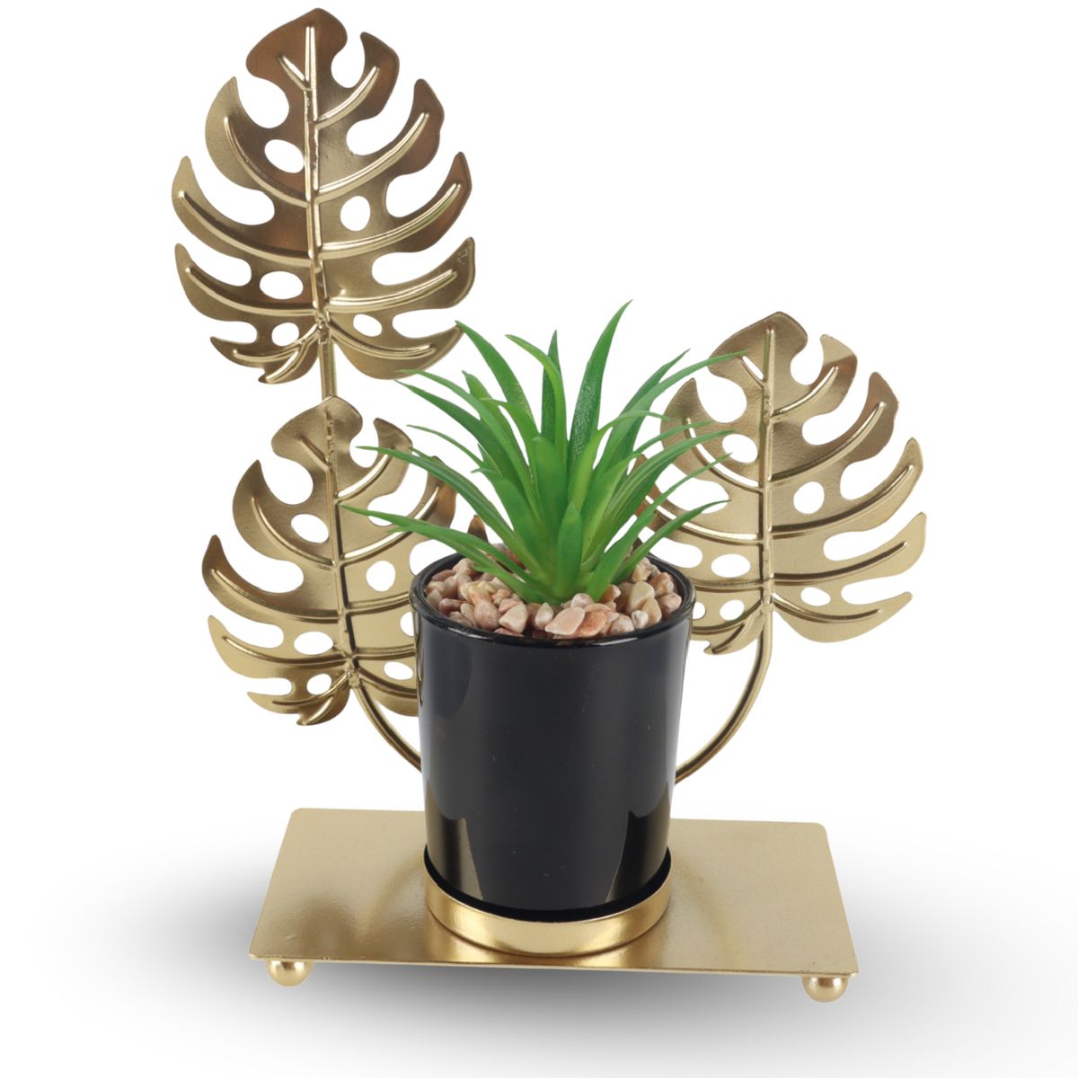 INSPIRACCI - Figura Decorativa Candelabro Hoja con Mini Planta
