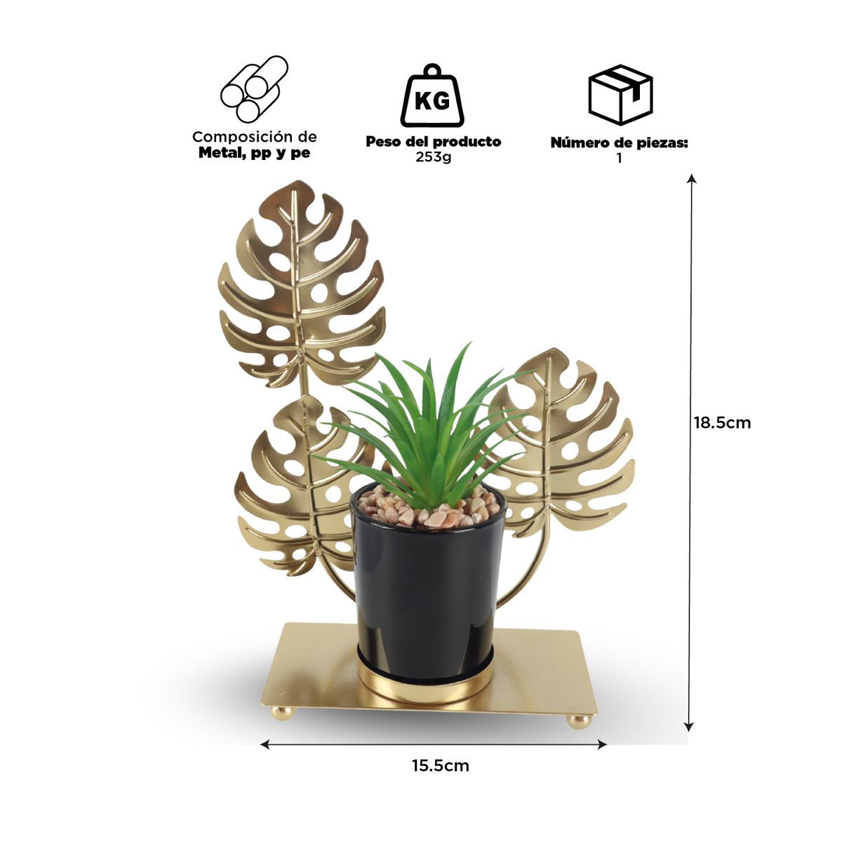 INSPIRACCI - Figura Decorativa Candelabro Hoja con Mini Planta