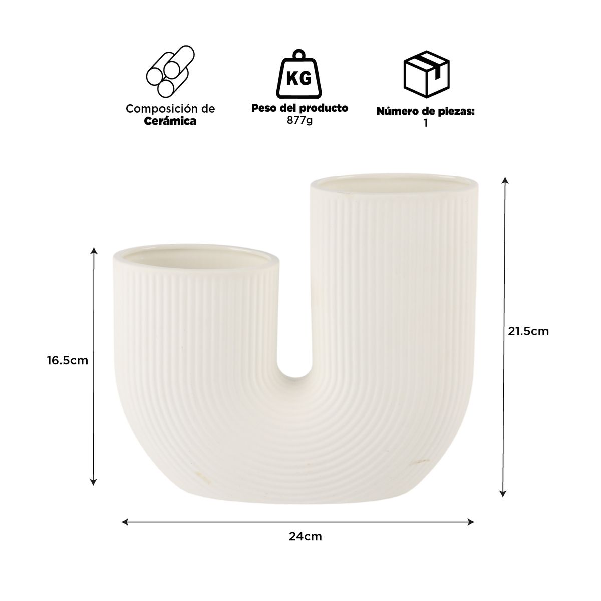 INSPIRACCI - Florero Adorno Cerámica Blanco 21cm