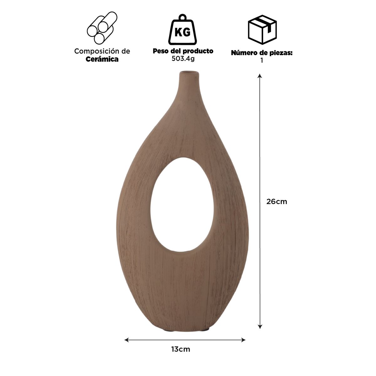 INSPIRACCI - Florero Diseño Cerámica Café 26cm