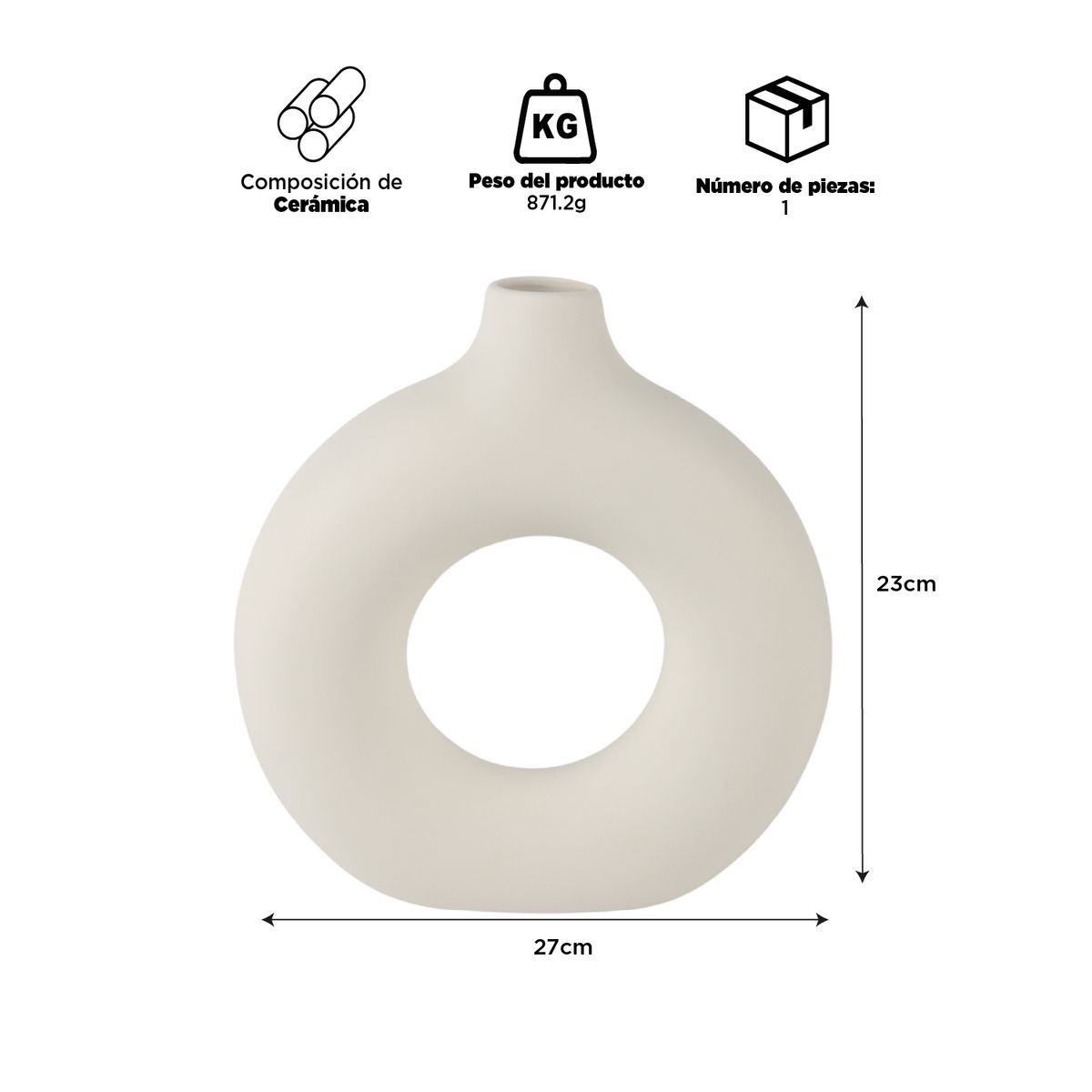 INSPIRACCI - Florero Redondo Cerámica Blanco 23 cm