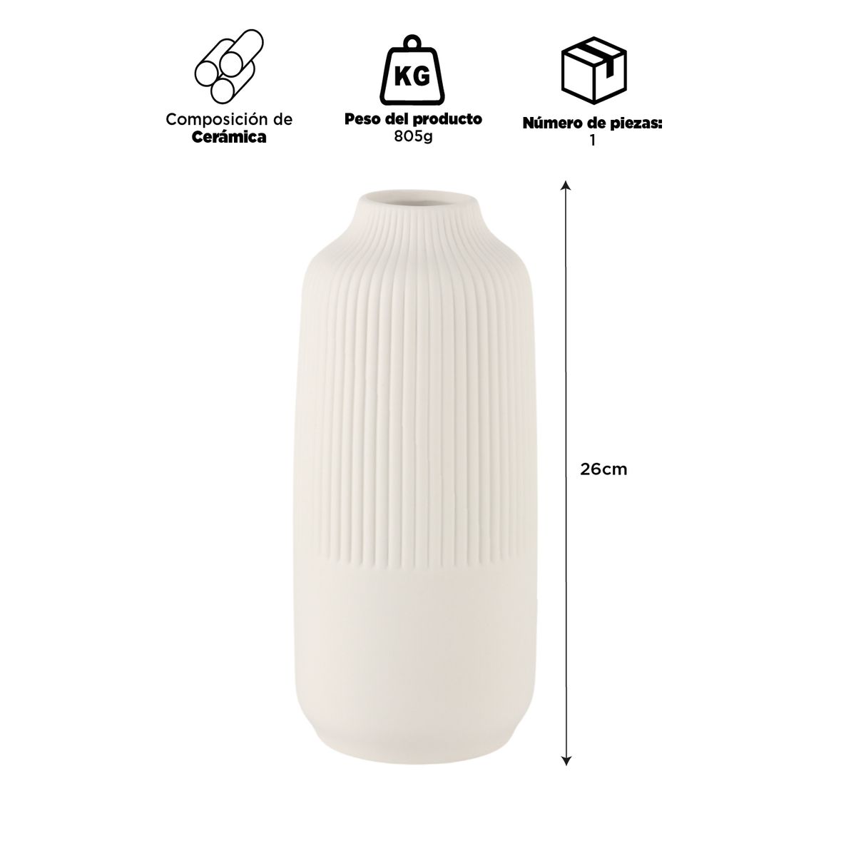 INSPIRACCI - Florero Cerámica Blanco 25cm