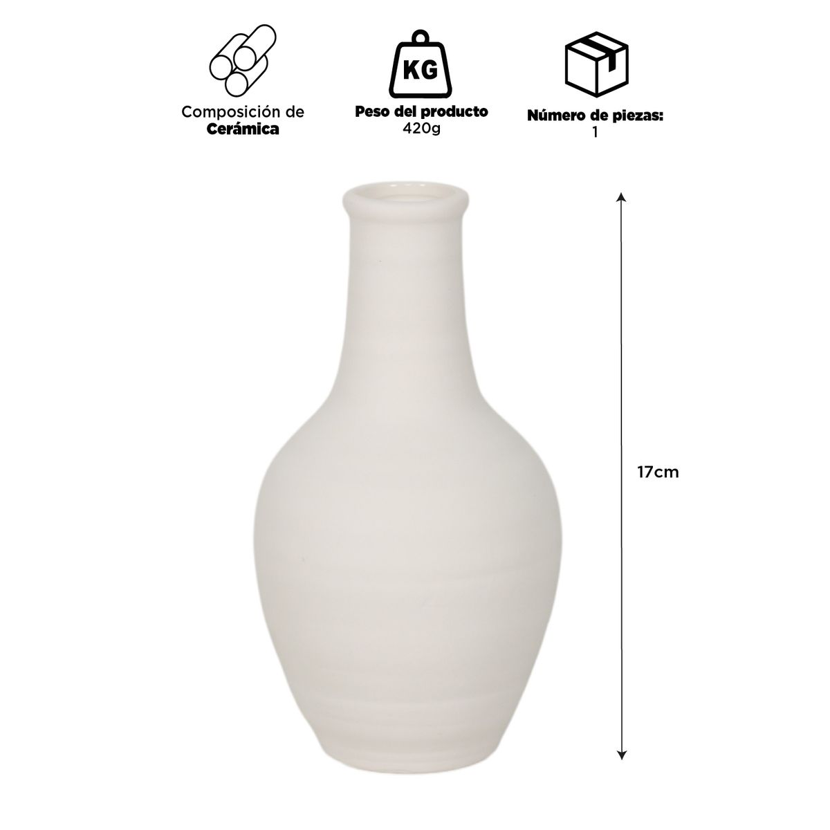 INSPIRACCI - Florero Cerámica Blanco 17cm