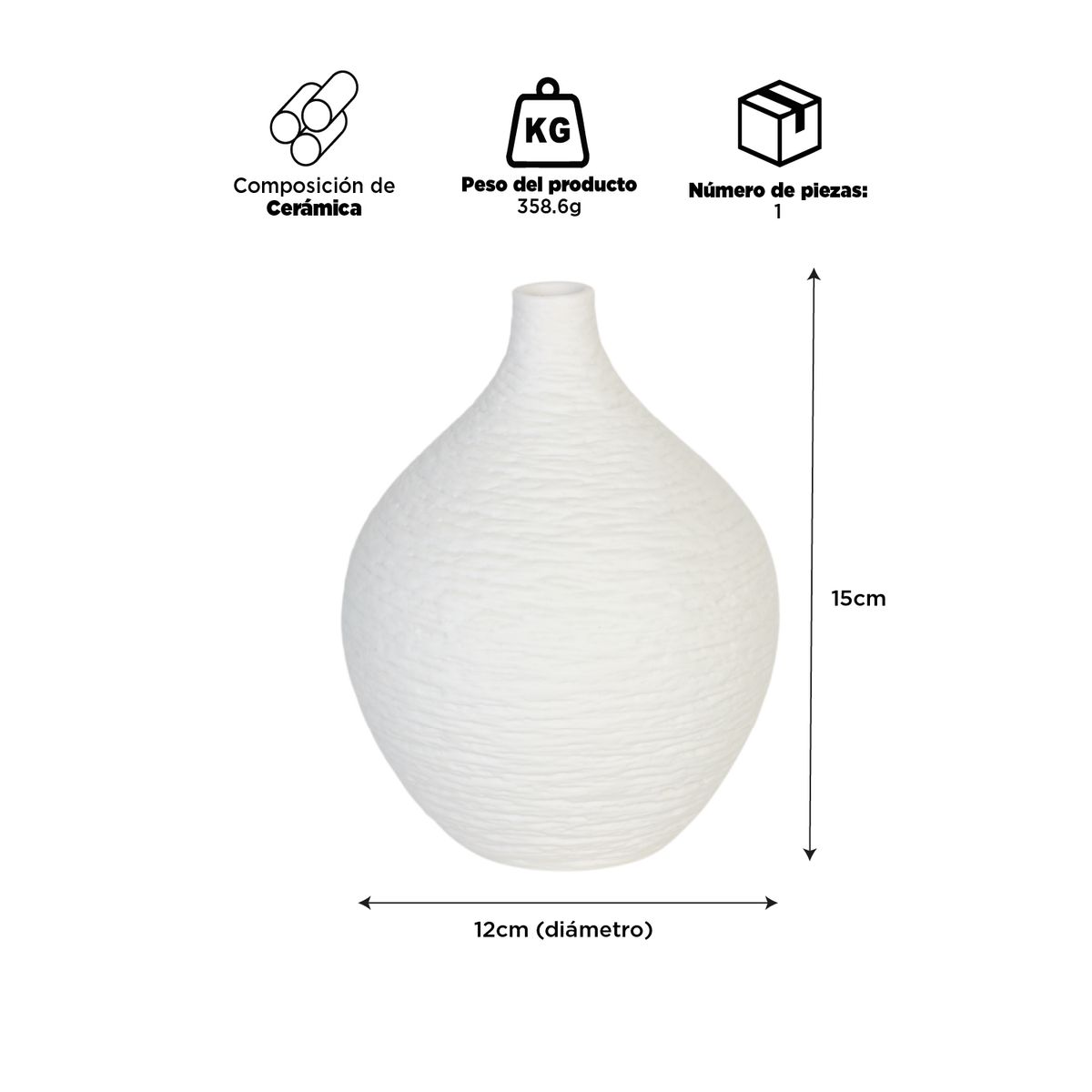 INSPIRACCI - Jarrón Adorno Decorativo Blanco 15 cm