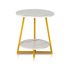 NOVAHUS - Mesa de Centro Lateral Dos Niveles Redonda Blanca