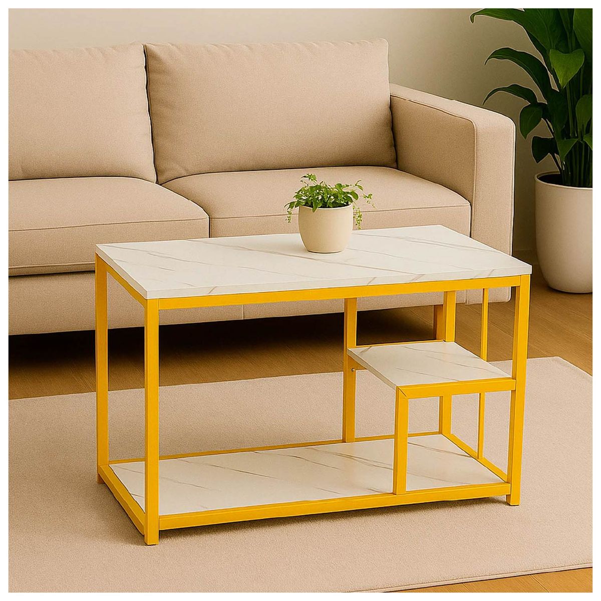 NOVAHUS - Mesa Auxiliar con Estantes de Almacenamiento Rectangular