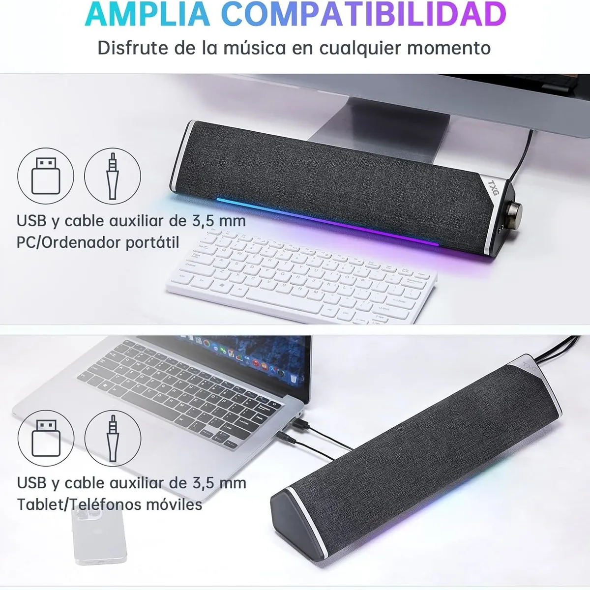 BLUEDREAMER - Parlante Gamer Bluetooth Con Rgb Luces Portátil Soundbar