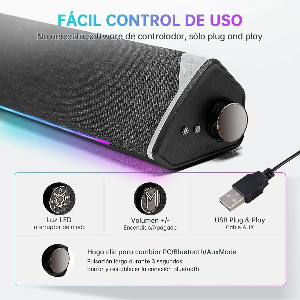 BLUEDREAMER - Soundbar Parlante Gamer PC TV RGB Inalámbricos Subwoofer USB