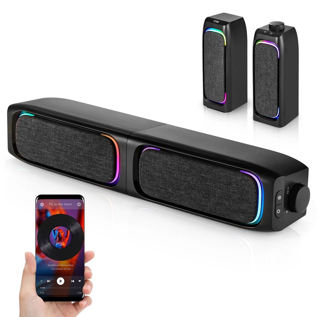 BLUEDREAMER - Parlante Gamer Pc Tv RGB Inalámbricos Con Subwoofer Soundbar