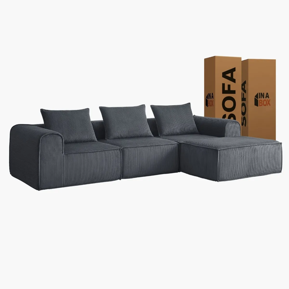 SOFA IN A BOX - Sofa Loop 3 Cuerpos + Pouf - Espuma Comprimida -270x58x170 Azul Grafito A1234