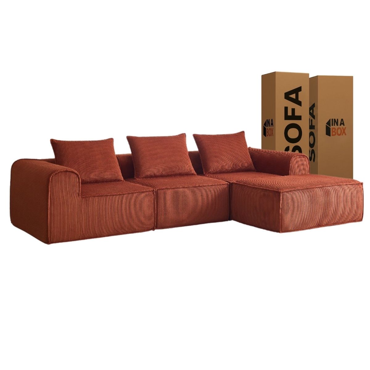 SOFA IN A BOX - Sofa Loop 3 Cuerpos + Pouf - Espuma Comprimida -270x58x170 Terracota T1234