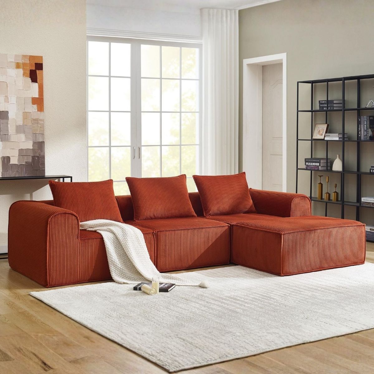 SOFA IN A BOX - Sofa Loop 3 Cuerpos + Pouf - Espuma Comprimida -270x58x170 Terracota T1234