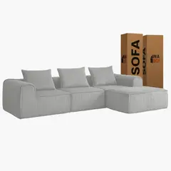 SOFA IN A BOX - Sofa Loop 3 cuerpos + Pouf - Espuma Comprimida -270x58x170 Gris claro G1234