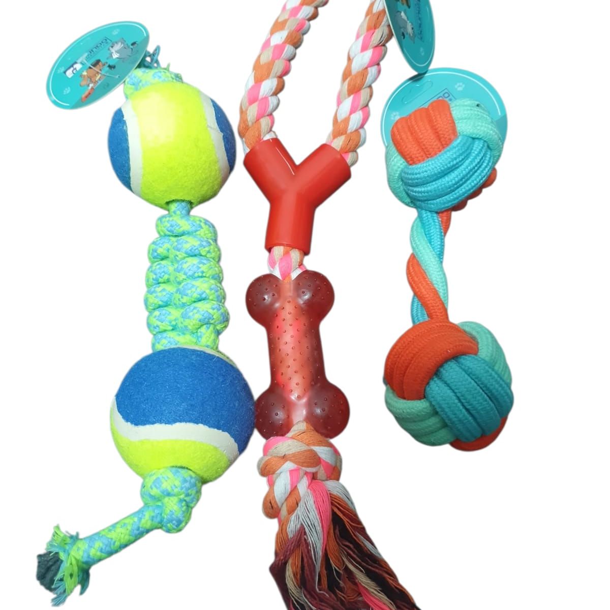 Pack 3 Juguetes De Perro Pelotas Trenzada y Cuerda Con Hueso, marca GENERICO - Foto Principal