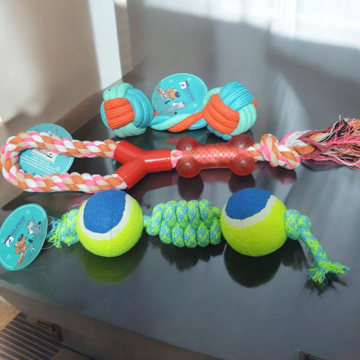 Pack 3 Juguetes De Perro Pelotas Trenzada y Cuerda Con Hueso, marca GENERICO - Foto 2