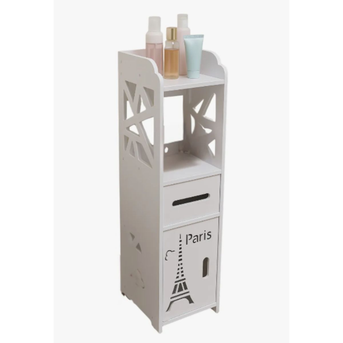 GENERICO - Estante Organizador Alto y Compacto Blanco con Diseño Decorativo Paris - Estilo Moderno