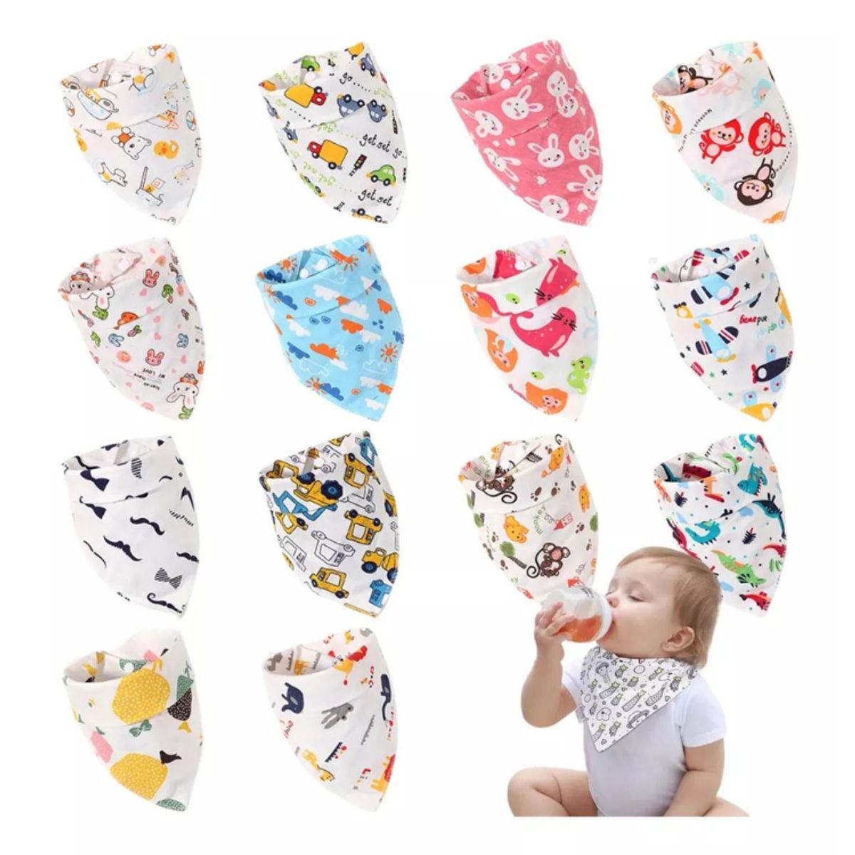 GARSIL - Pack 12 Bandana Bebe Tela Algodon Niño Niña Babero